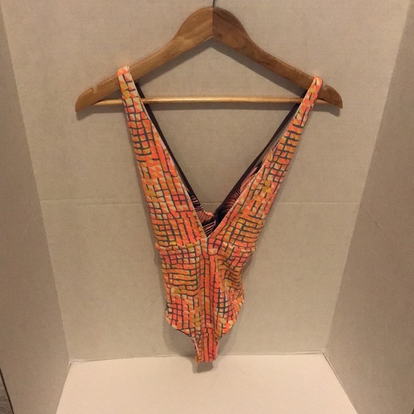 Maaji Orange and Purple Jungle Plunge One Piece Swimsuit Size L - Picture 10 of 11